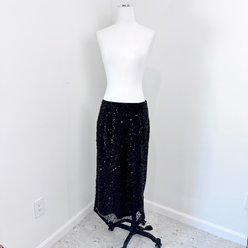 Elie Tahari Black Sequin Stretch Pencil Maxi Skirt Sz US 10